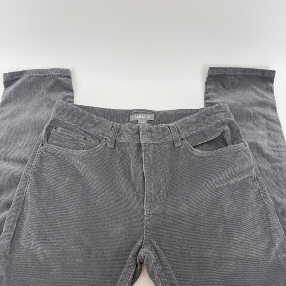 Ash & Erie Mens Grey Corduroy Slim Fit Pants 30x29 Cotton Blend Stretch Grey